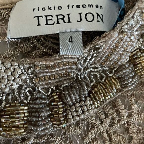 Rickie Freeman for Teri Jon Gold Embroidered Lace Overlay Gown - Picture 6 of 7